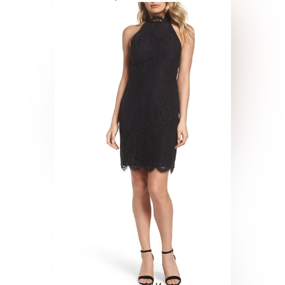 High neck black lace dress